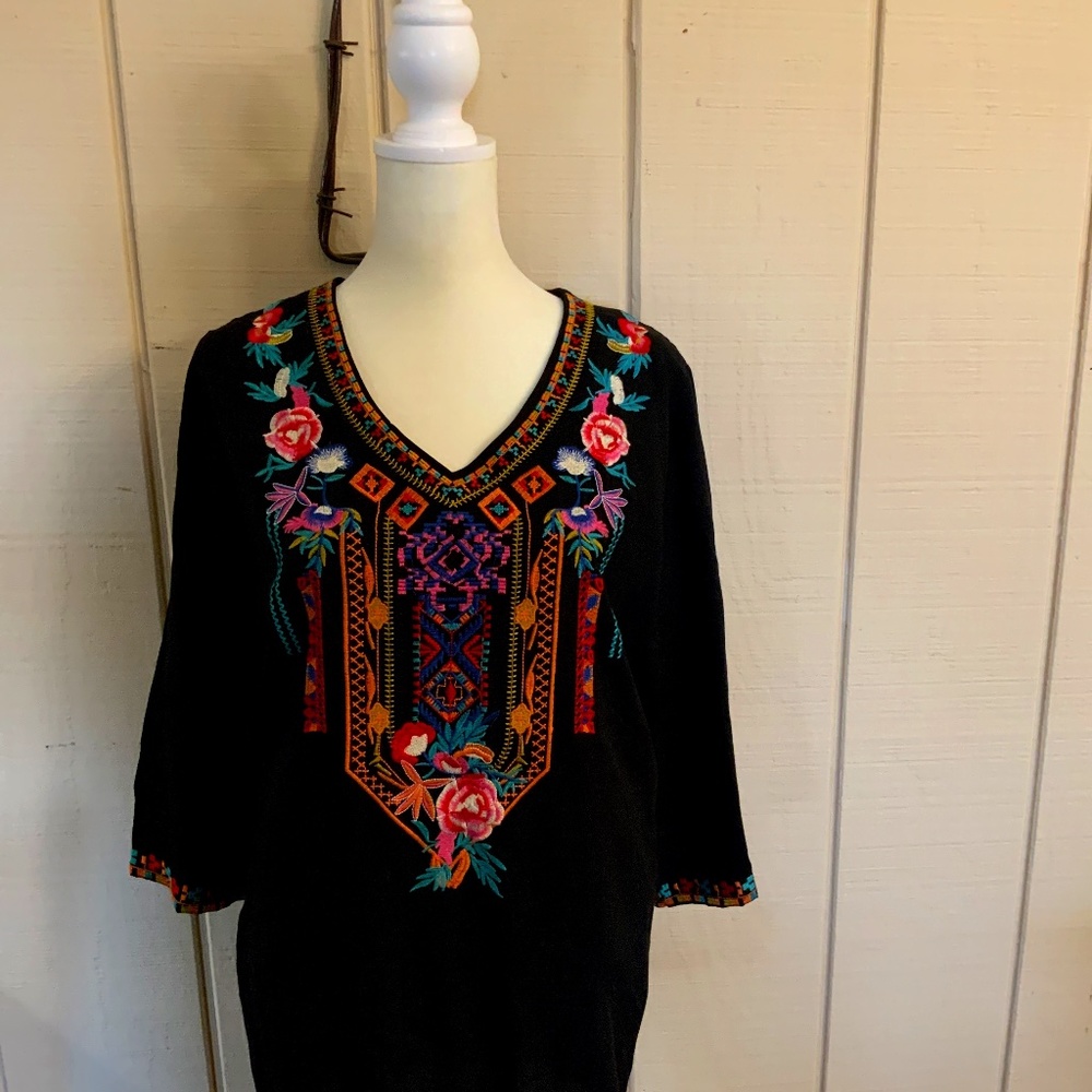 Beautiful black embroidered 3/4 sleeve woman’s blouse